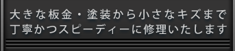 大きな板金・塗装から小さなキズ・ヘコミまで丁寧かつスピーディーに修理いたします